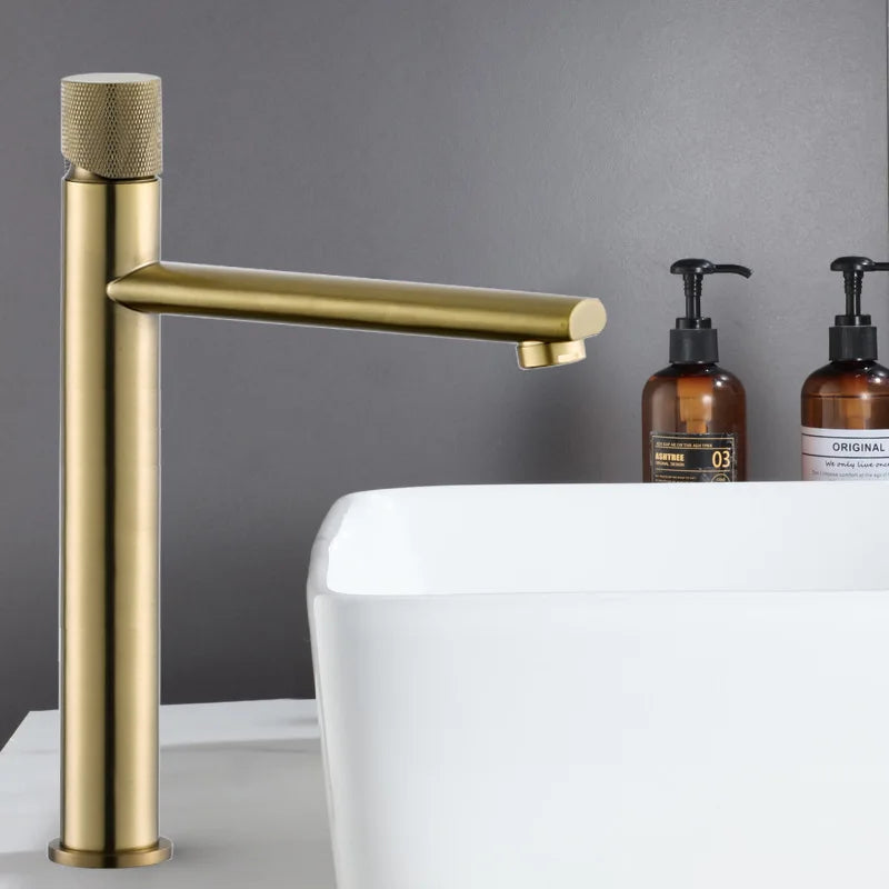 Artfan Brushed Gold Brass Basin Faucet - Cold & Hot Water Mixer Tap