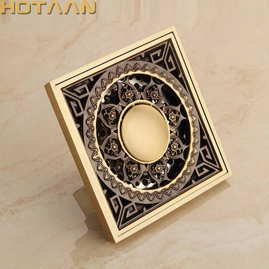 Artfan Antique Brass Flower Art Bathroom Floor Drain Waste Grate
