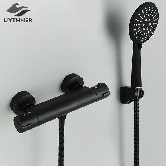 Artfan lighting Black/Chrome Brass Thermostatic Shower Set with Wall Mount - Bathroom Accessories