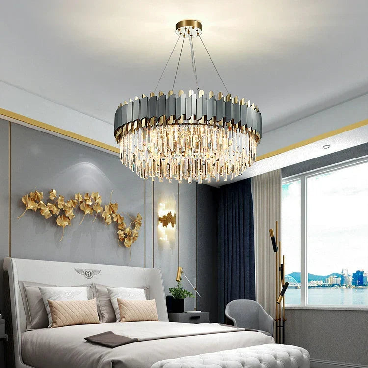 Artfan Art Deco Golden Black Crystal Pendant Lights for Dinning Room