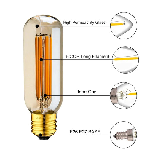 Artfan 6W 220V LED Tubular Filament Bulb Gold Tint Dimmable E26 E27 2200K