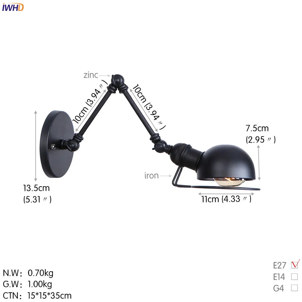 Artfan Antique Black Wall Lamp Vintage Industrial Sconce LED Applique Murale