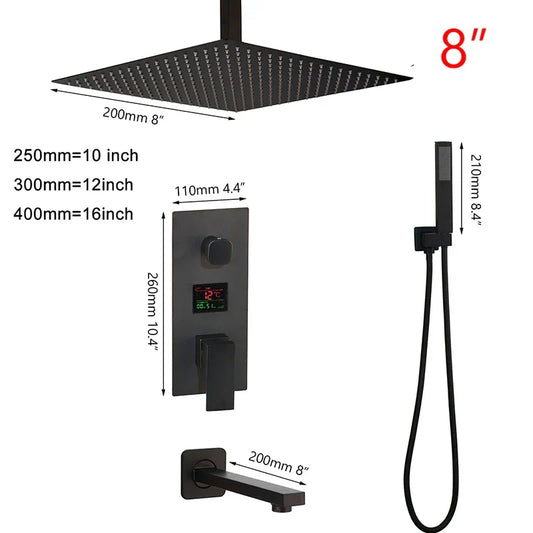 Artfan lighting Black Digital Shower Faucet, Matte Black Finish, Thermostatic Temperature Display