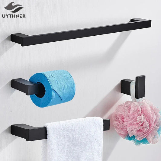 Artfan lighting Black Bathroom Hardware Set: Robe Hook, Towel Rail, Rack, Shelf, Tissue Holder & More