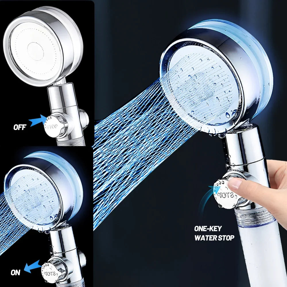 Artfan 7-Color LED Handheld Shower Head with Stop Button and High Pressure Nozzle