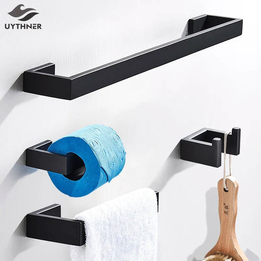 Artfan lighting Black Bathroom Hardware Set: Robe Hook, Towel Bar, Shelf, Tissue Holder, Toothbrush Organizer