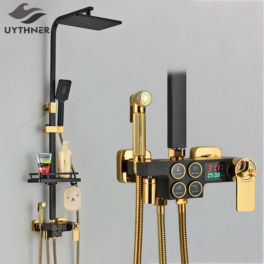 Artfan lighting Black Thermostatic Digital Shower Faucet Set 4-way Mixer Bidet Tap for Bathroom
