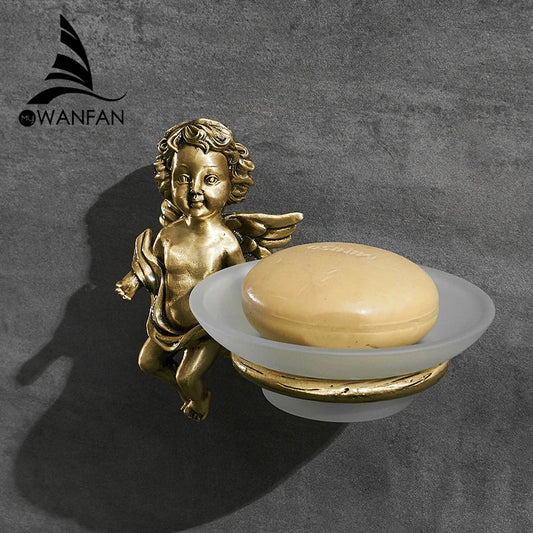 Artfan Angel Style Gold Soap Dish Holder for Bathroom Wall Mounted