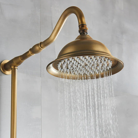 Artfan Antique Brass Shower Faucet with Ceramics Hand Spray and 8'' Rainfall Head