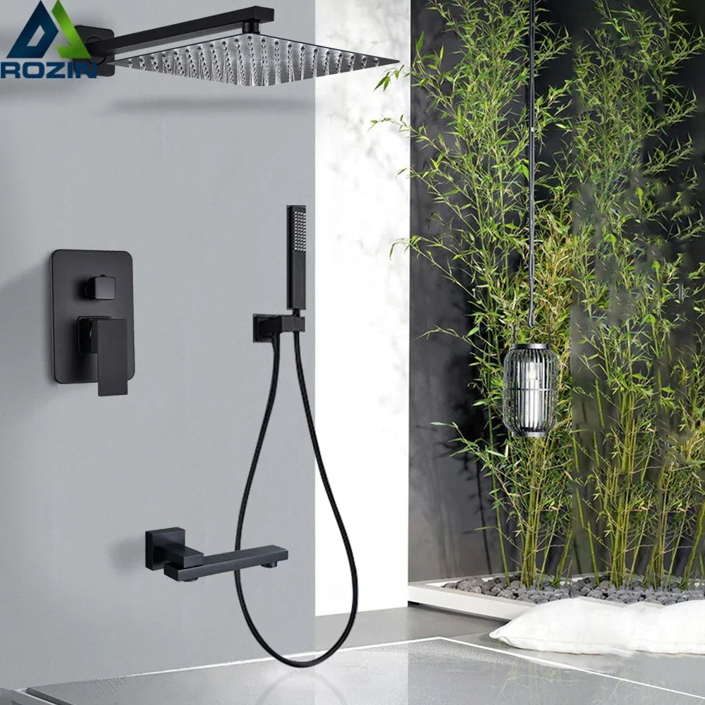 Artfan lighting Black Shower Set with Handshower and Rotate Bath Spout