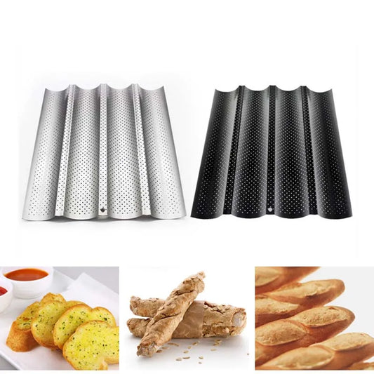 Artfan Wave Bread Pan for Baking French Baguettes - 4 Groove Non-Stick Cake Tray