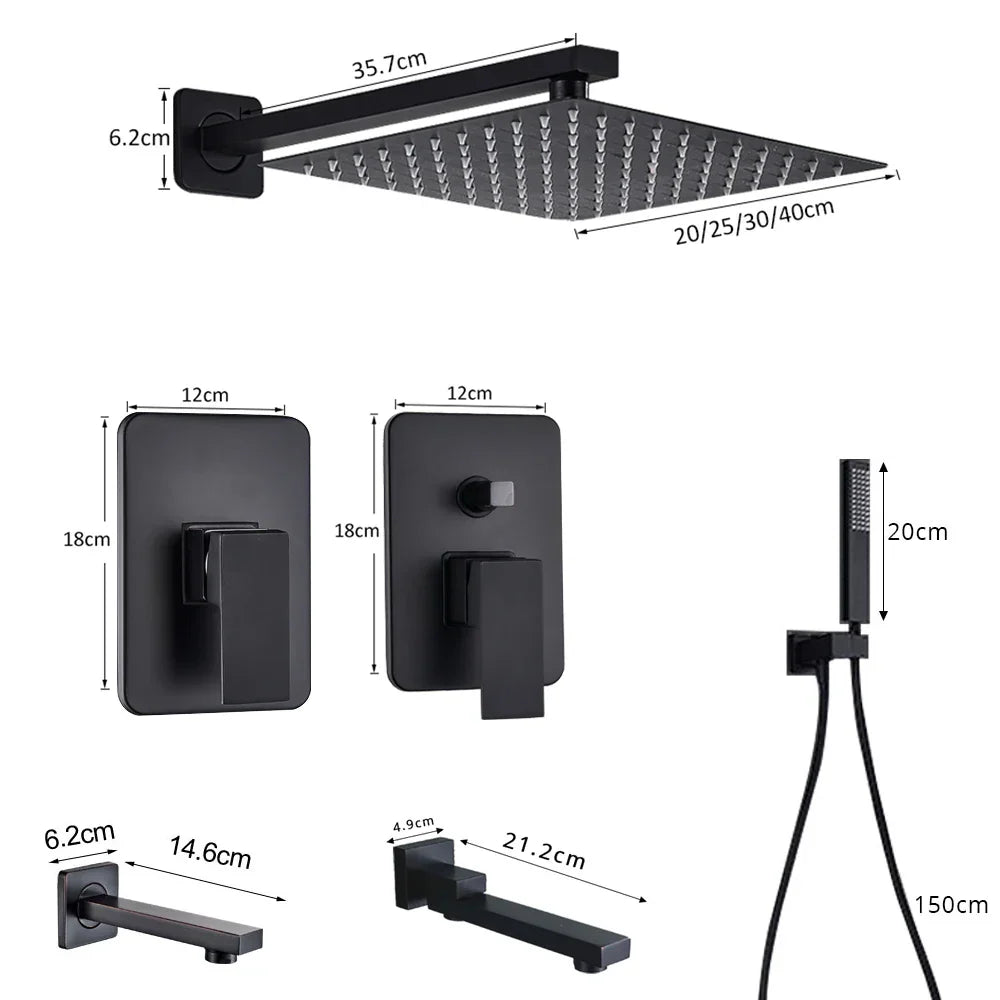 Artfan lighting Black Shower Set with Handshower and Rotate Bath Spout
