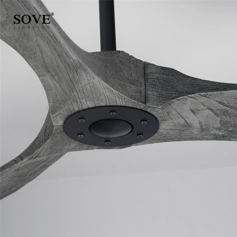 Artfan 60" Vintage Wood Ceiling Fan w/ Remote Control, No Light, DC Fans 220V