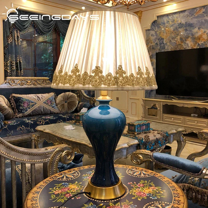 Artfan American Luxury Ceramic Table Lamp - European Style Bedroom Bedside Light