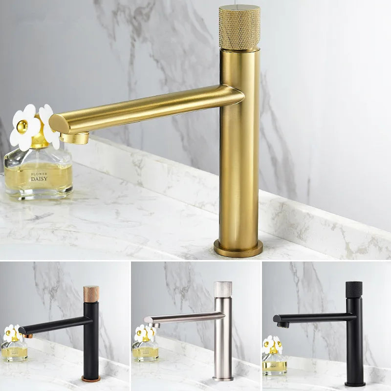 Artfan Brushed Gold Brass Basin Faucet - Cold & Hot Water Mixer Tap