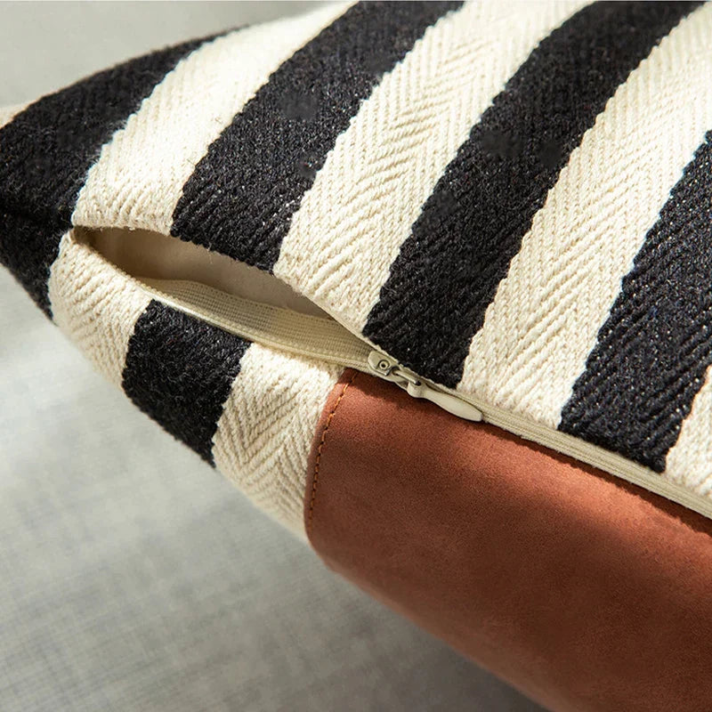 Artfan lighting Black Stripe Faux Leather Pillow Cover 45x45cm for Home Decor