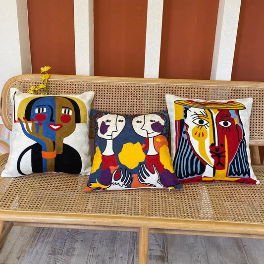 Artfan Abstract Embroidery Pillowcase 45x45cm Picasso Decorative Throw Pillows Sofa & Car