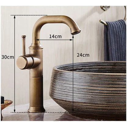 Artfan Antique Brass Bathroom Faucet Single Handle Deck Mount Hot Cold Mixer