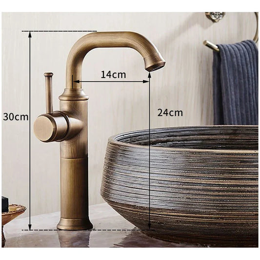 Artfan Antique Brass Bathroom Faucet Single Handle Deck Mount Hot Cold Mixer