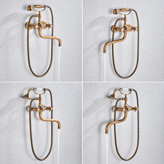 Artfan Antique Brass Wall Mount Bath Shower Mixer Tap with 30cm Spout Rotation