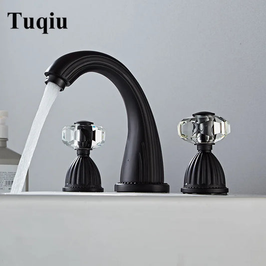 Artfan Antique Bronze 3 Hole Widespread Basin Faucet, Hot/Cold Mixer Tap