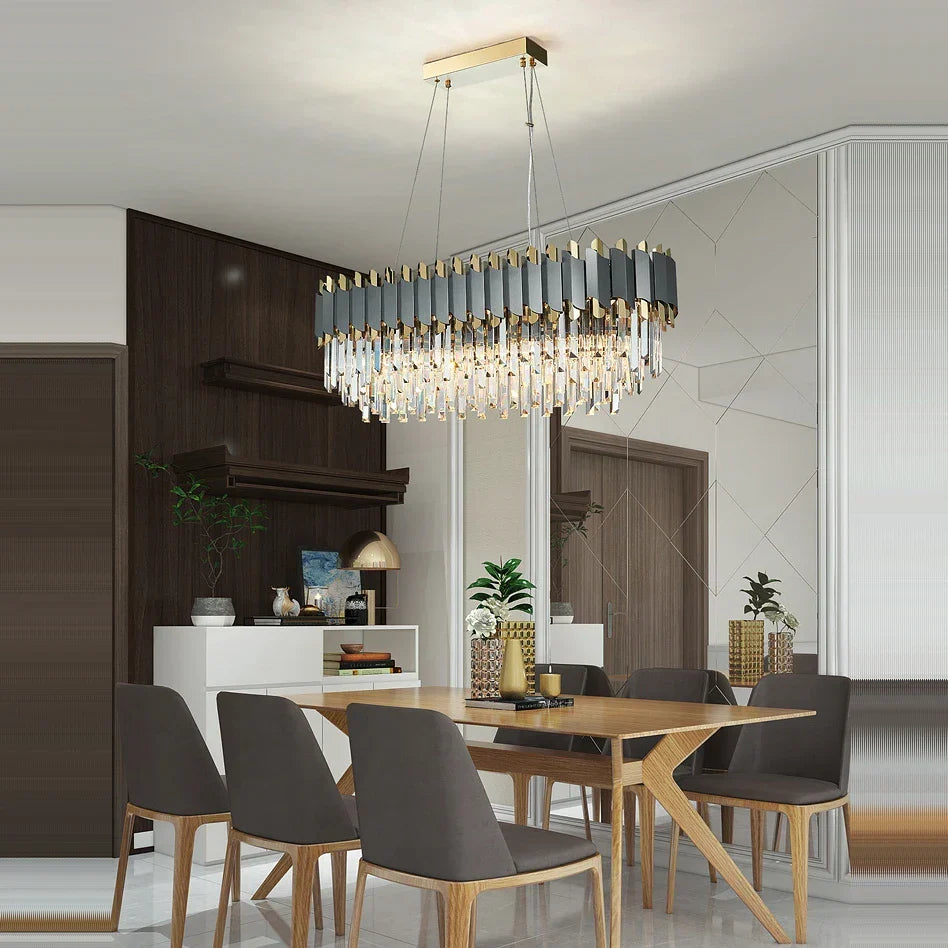 Artfan Art Deco Golden Black Crystal Pendant Lights for Dinning Room
