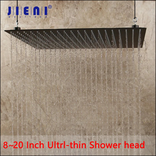 Artfan 8-20" Black Ultra-thin Rain Shower Head for Bathroom Square Rainfall Faucet