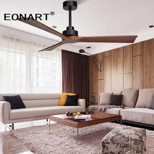 Artfan lighting Black Wooden Ceiling Fan Modern Solidwood Remote Control 52" No Light