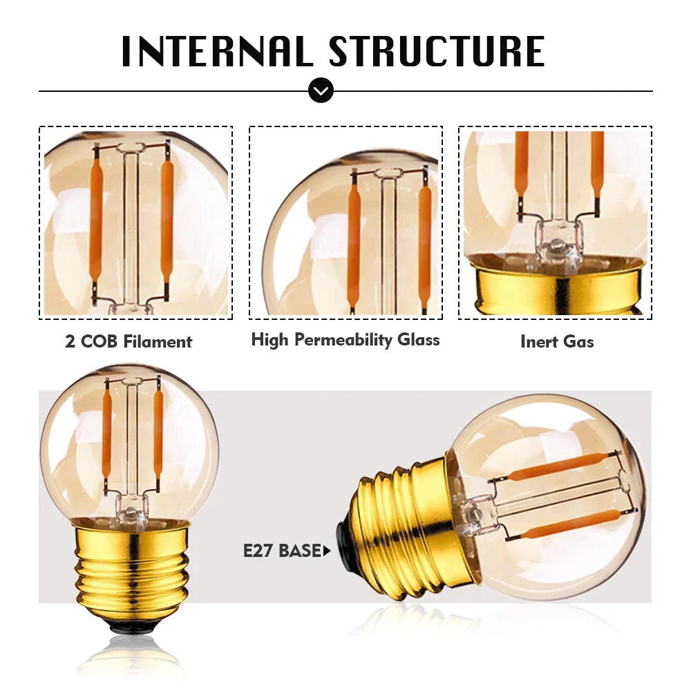 Artfan Amber Glass Vintage LED Bulb G40 1W E27 Base Warm White 2200K