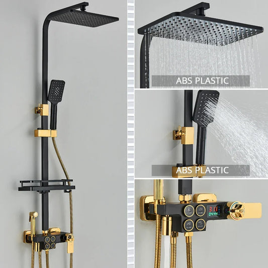 Artfan lighting Black Thermostatic Digital Shower Faucet Set 4-way Mixer Bidet Tap for Bathroom