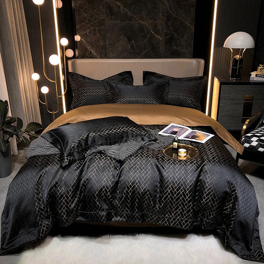 Artfan lighting Black Gold Jacquard Egyptian Cotton Bedding Set - 4Pcs