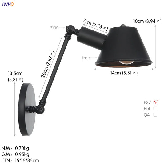 Artfan lighting Black Swing Arm Wall Light Industrial Vintage Sconce, LED, Bedroom Loft Stair Lighting