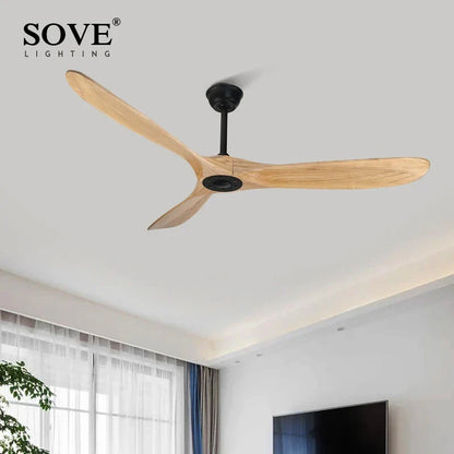 Artfan 60" Vintage Wood Ceiling Fan w/ Remote Control, No Light, DC Fans 220V
