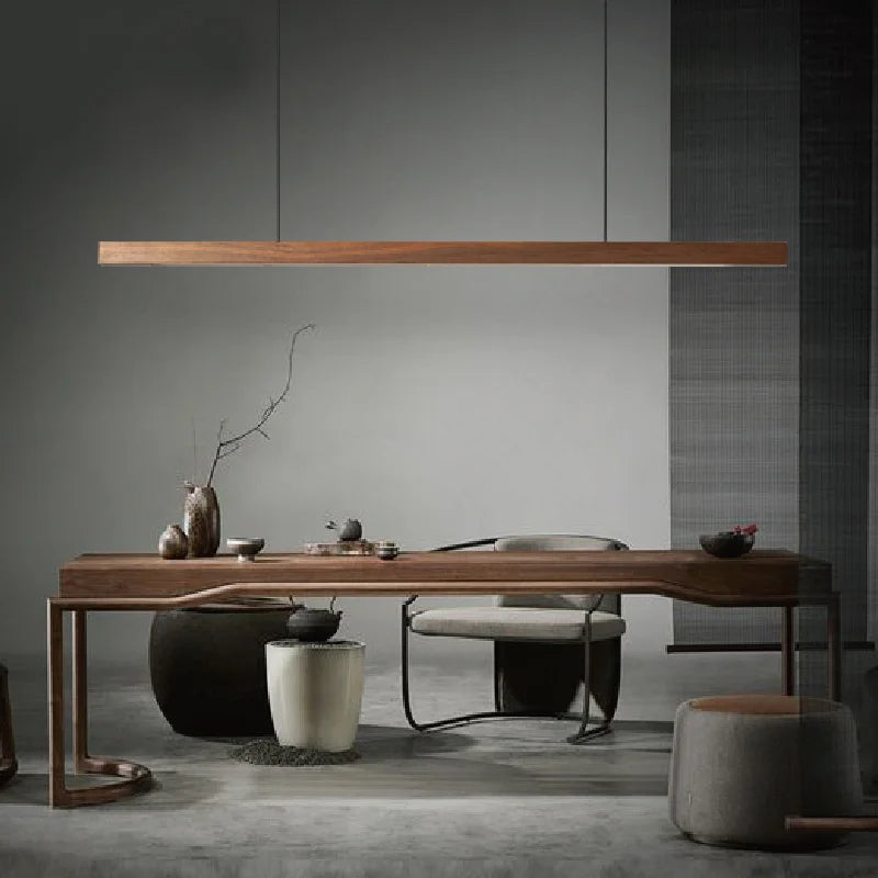 Artfan lighting Black Walnut Log Strip Pendant Light for Dining Room, Office, and Bar