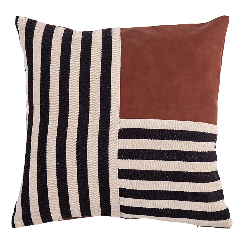 Artfan lighting Black Stripe Faux Leather Pillow Cover 45x45cm for Home Decor