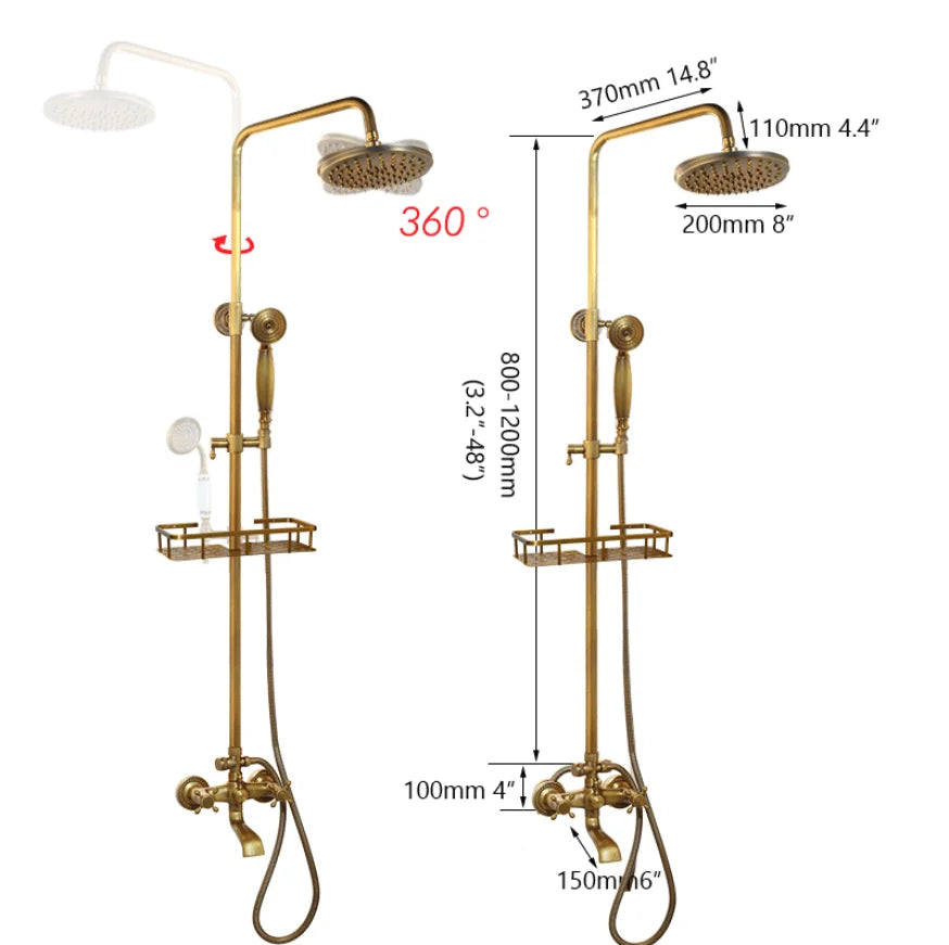 Artfan Antique Brass Rainfall Shower Faucet Set with 2 Functions