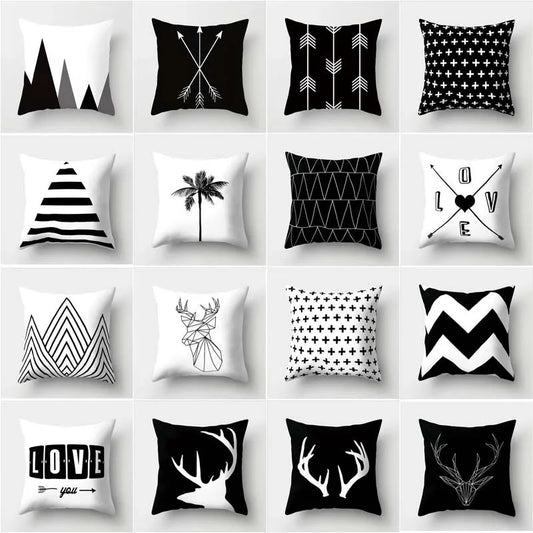 Artfan lighting Black White Flocking Pillowcase 45*45cm Fashion Living Room Sofa Cushion