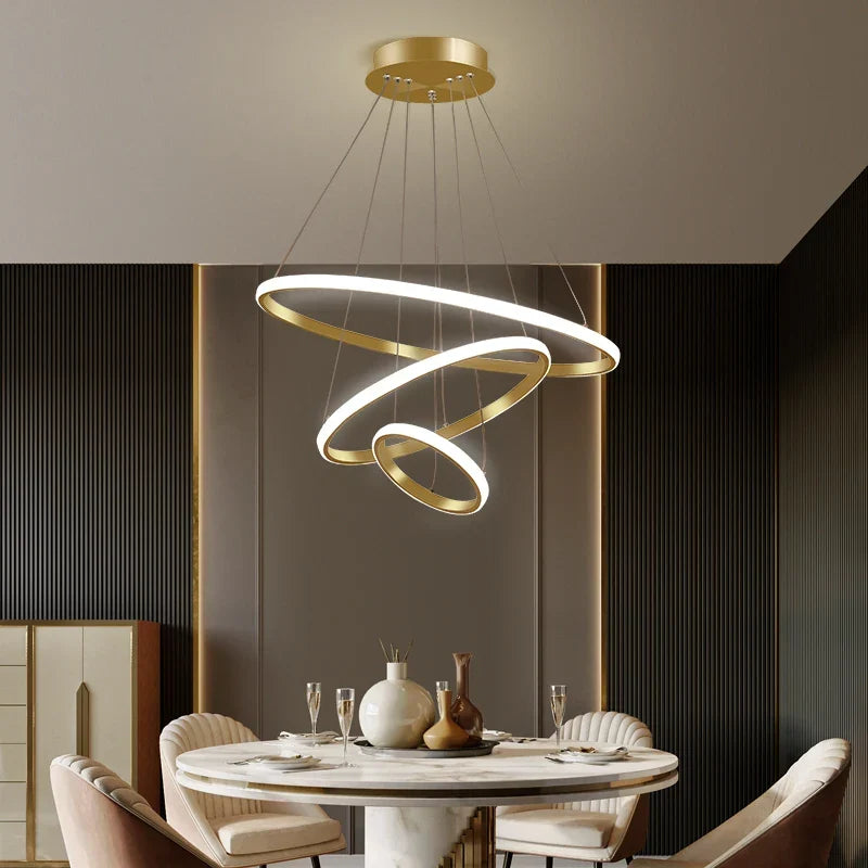 Artfan lighting Black Ring LED Pendant Chandelier for Living Room, Dining Room, Kitchen
