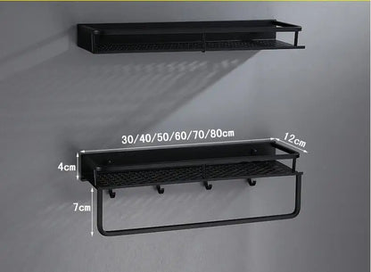 Artfan lighting Black Aluminum Bathroom Shelf with Towel Bar Wall Mounted - Bath Shower Shampoo Holder