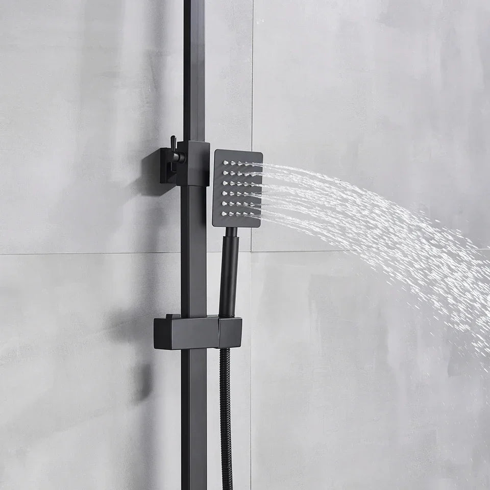 Artfan lighting Black Thermostatic Rain Shower Faucet Set for Wall Mounted Bathrooms