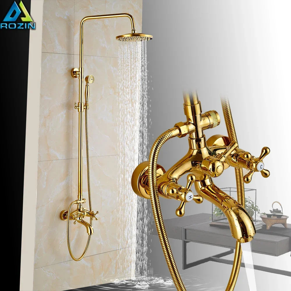 Artfan Golden Shower Mixer Taps with 8" Rainfall Shower Head and Handshower