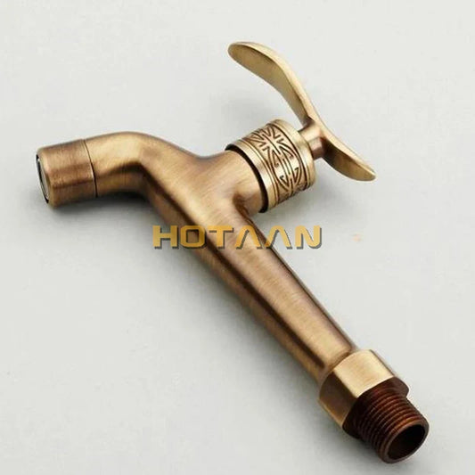 Artfan Antique Brass Finish Wall Mount Bibcock Faucet for Bathroom and Washing Machine