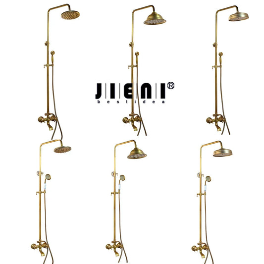 Artfan Antique Brass Rainfall Shower Faucet Set with Handshower and Shelf