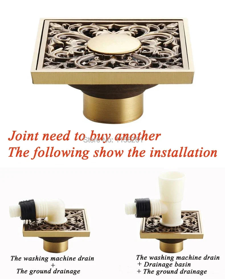 Artfan Antique Brass Shower Drain Cover Euro Art Carved Bathroom Strainer