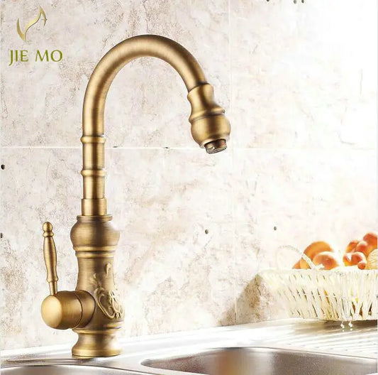 Artfan Antique Brass Porcelain Basin Mixer Hot Cold Tap - 360 Degree Swivel Kitchen Faucet