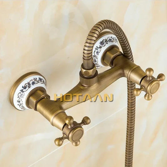 Artfan Antique Brass Bidet with Hot/Cold Mixer, Bronze Shower Head for Anal Cleaning