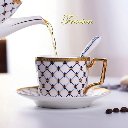Artfan 3-Piece Bone China Coffee Set 200ml Nordic Gold Porcelain Tea Cup
