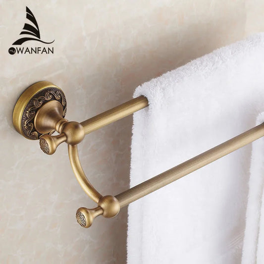Artfan Antique Brass Double Towel Bar Bathroom Shelf Holder Towel Rack