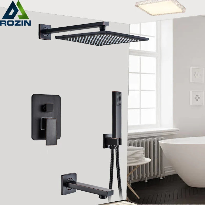Artfan lighting Black Rain 16" Shower Faucet with 3-ways Mixer and Handshower