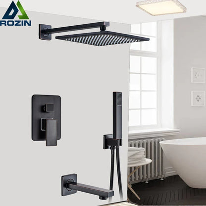 Artfan lighting Black Rain 16" Shower Faucet with 3-ways Mixer and Handshower